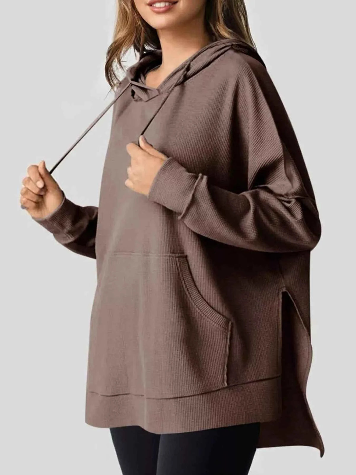 Oversized Drawstring Side Slit Hoodie-Tre(INT8D)