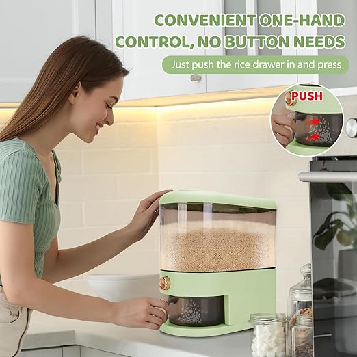 Perssia GrainMaster™ 25‑Lb Rice & Cereal Dispenser (Green) with Measuring Cup & Time Scale Measuring Cylinder Built-in Fresh Box Moisture Proof Dry Food Rice Container for Home Kitchen Pantry - PERSSIA