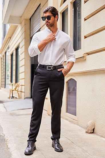 Perssia Men’s Wrinkle‑Free Dress Shirt — Long Sleeve • Button‑Down • Banded Collar