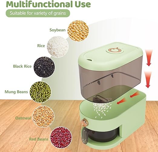 Perssia GrainMaster™ 25‑Lb Rice & Cereal Dispenser (Green) with Measuring Cup & Time Scale Measuring Cylinder Built-in Fresh Box Moisture Proof Dry Food Rice Container for Home Kitchen Pantry - PERSSIA