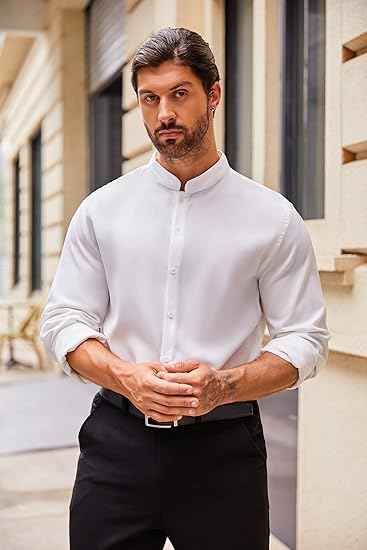 Perssia Men’s Wrinkle‑Free Dress Shirt — Long Sleeve • Button‑Down • Banded Collar