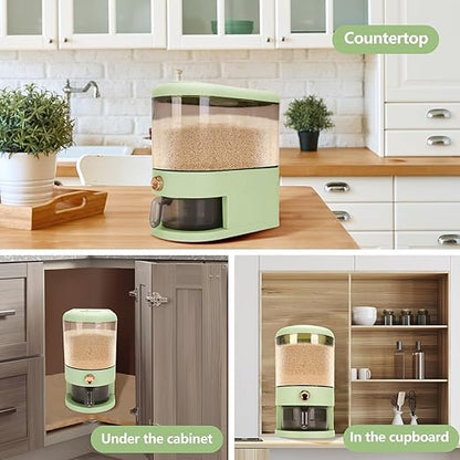Perssia GrainMaster™ 25‑Lb Rice & Cereal Dispenser (Green) with Measuring Cup & Time Scale Measuring Cylinder Built-in Fresh Box Moisture Proof Dry Food Rice Container for Home Kitchen Pantry - PERSSIA