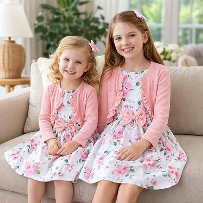 Perssia LittleBloom™ Two‑Piece Dress & Ruffle Cardigan Set — Pink (Ages 2–8) - PERSSIA
