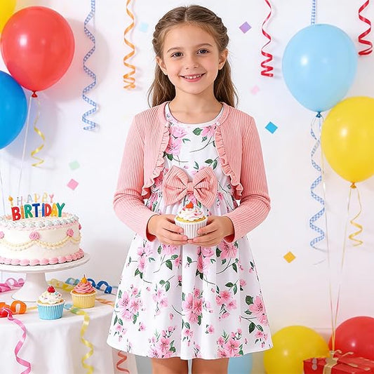 Perssia LittleBloom™ Two‑Piece Dress & Ruffle Cardigan Set — Pink (Ages 2–8) - PERSSIA