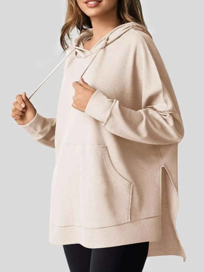 Oversized Drawstring Side Slit Hoodie-Tre(INT8D)
