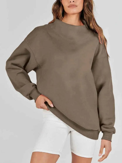Mock Neck Drop Shoulder Long Sleeve Sweatshirt-Tre(INT8D)