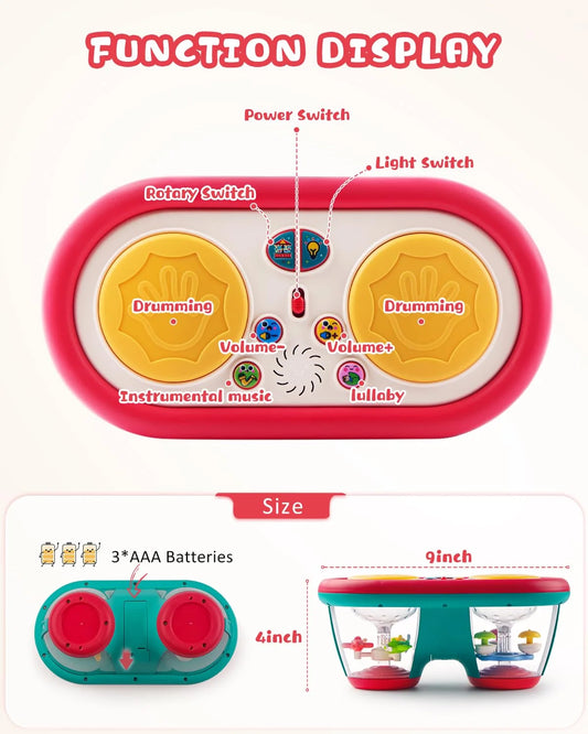 Baby Toys for 12 Months, Toddler Musical Instruments Infant Toys, Rotating Light up Learning Sensory Toys for 12-18 Months, Boys Girls Baby Drum Toy