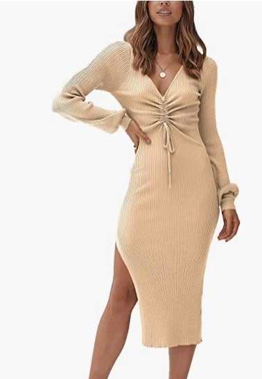 Women's Lantern Sleeve Deep V Ruffle Dress