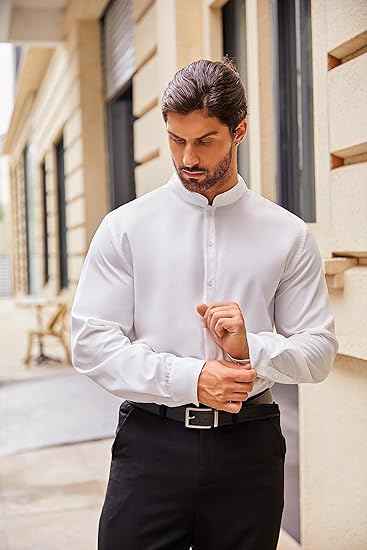 Perssia Men’s Wrinkle‑Free Dress Shirt — Long Sleeve • Button‑Down • Banded Collar