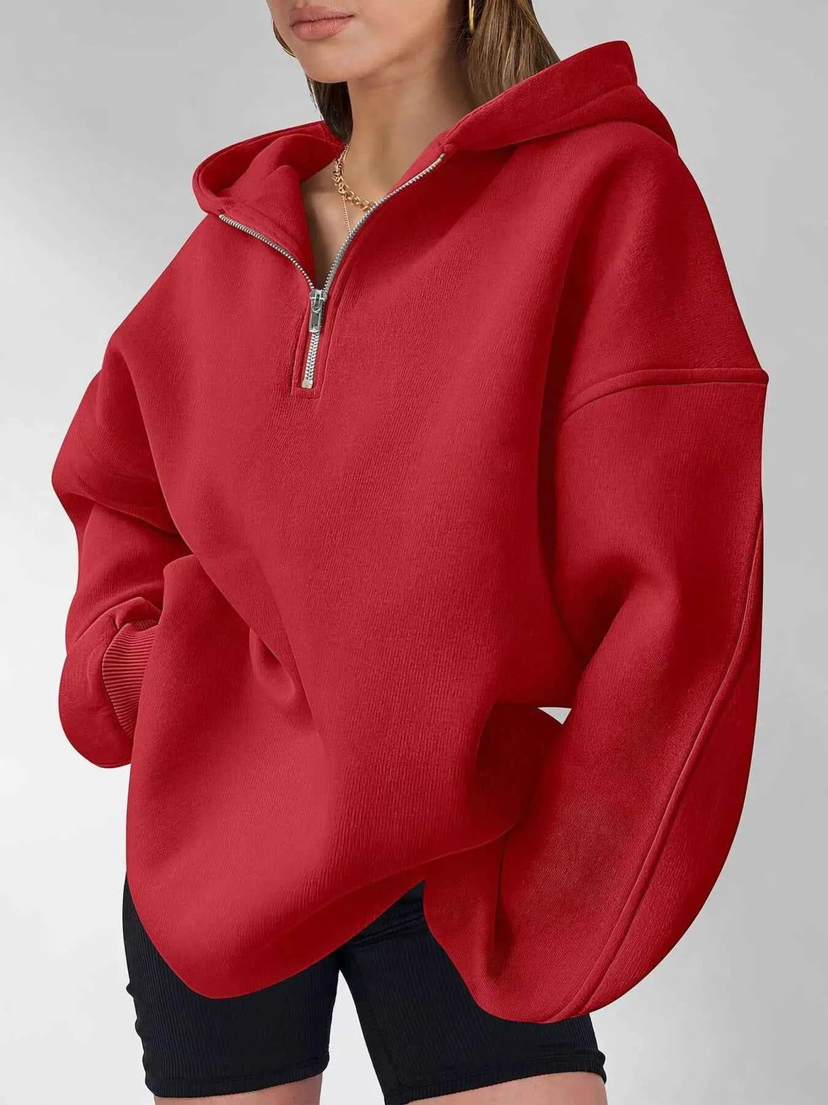 Oversized Quarter-Zip Hoodie-Tre(INT8D)