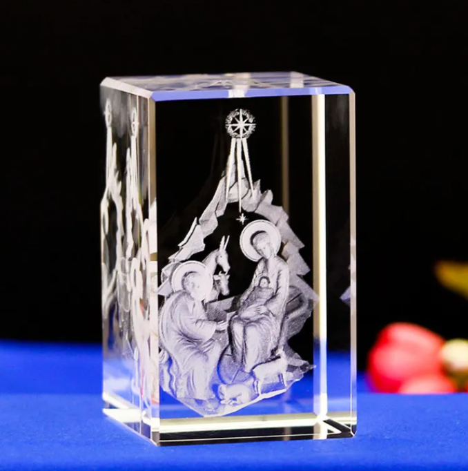 Perssia CrystalFaith™ — 3D Engraved Jesus &amp; Cross Crystal Ornaments (White Crystal | 50×50×80 mm) - PERSSIA