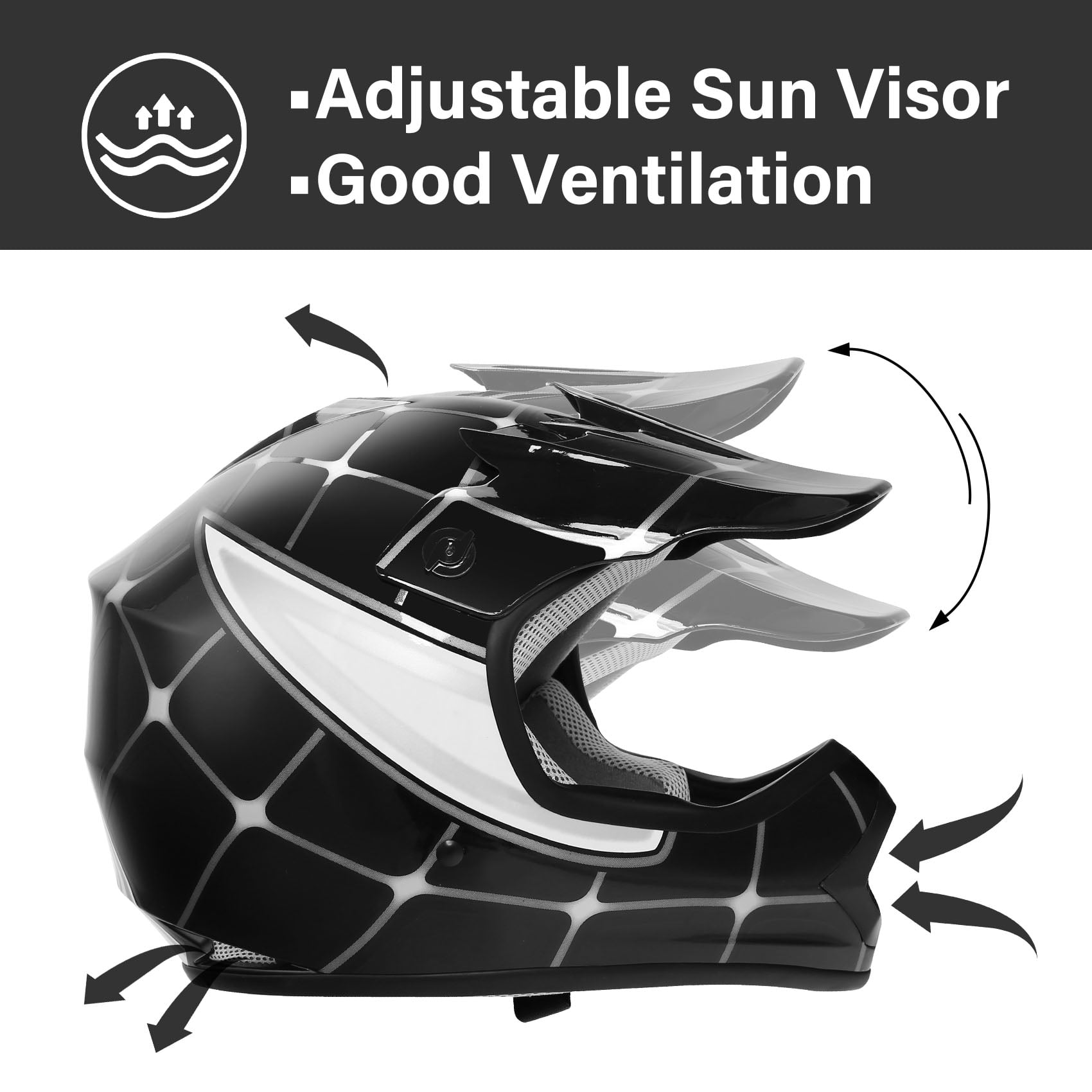 Helmet for Kids Black Spider with Goggles & Gloves 