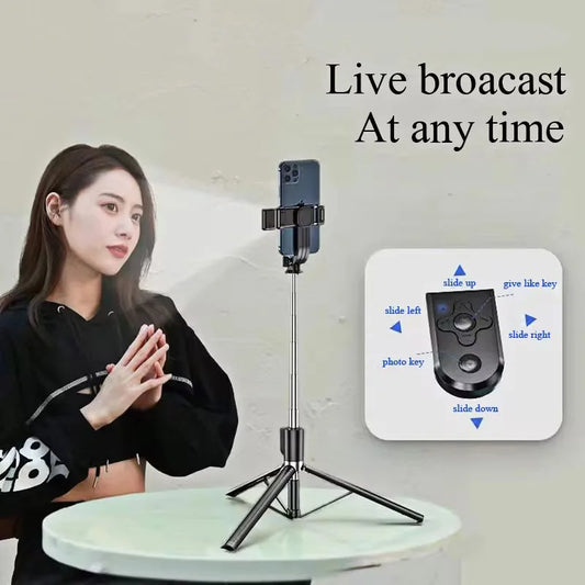 1.7M Long Extended Bluetooth Wireless Selfie Stick Live Stand Holder Tripod Foldable with Fill Light Phone Holderfor Smartphones