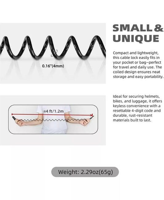 Small Combo Bike Lock Cable, Retractable Combination Cable Lock with Code, for Travel Safe Luggage, Suitcase, Scooter Ebike Bicycle Motorcycle Helmet anti Theft, Outdoor Ski Snowboard