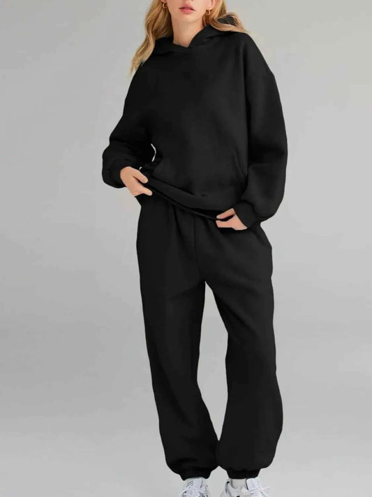 Full Size Kangaroo Pocket Hoodie and Joggers Set Plus Size-Tre(INT8D)