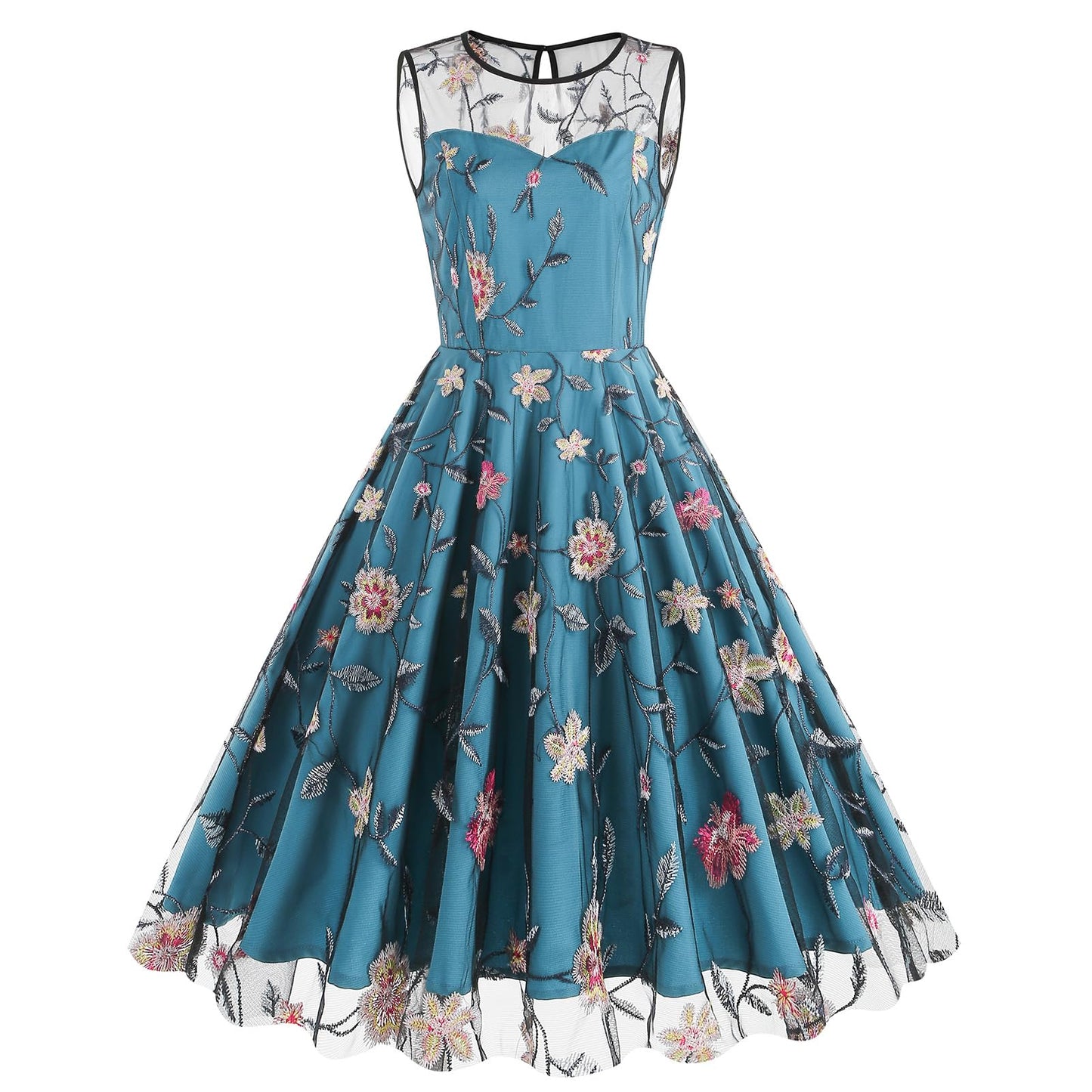 Perssia EnchantedPeacock™ Floral Embroidered Tulle Dress Floral for Women Sleeveless - PERSSIA