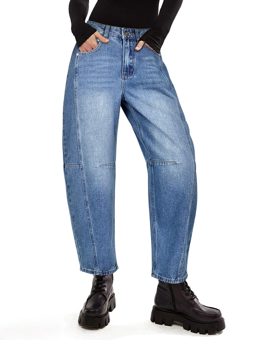 Perssia WildBarrel™ Leopard Print Balloon Jeans — Mid‑Rise Baggy Boyfriend Cropped Denim - PERSSIA