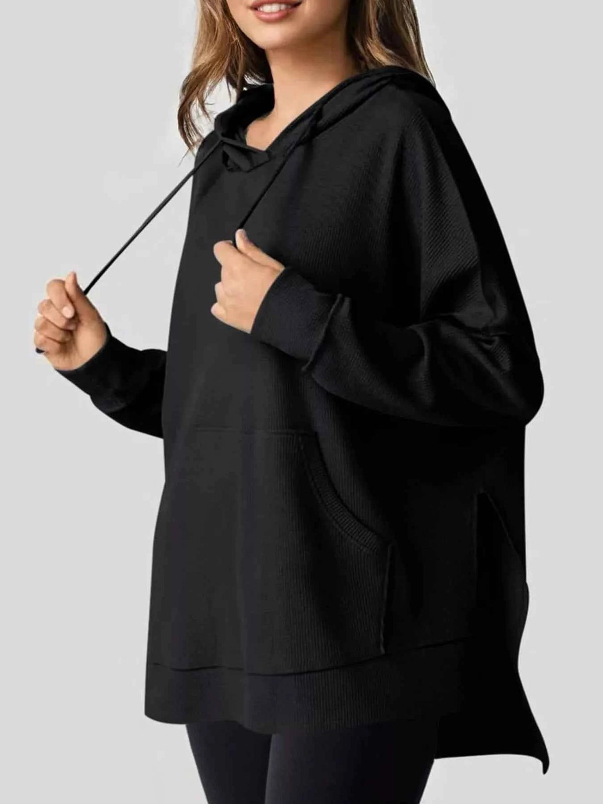 High-Low Hoodie with Kangaroo Pocket-Tre(INT8D)