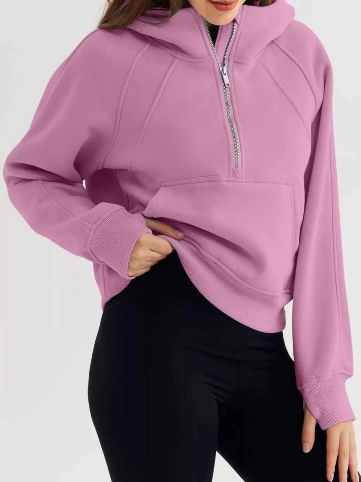 Half Zip Raglan Sleeve Hoodie-Tre(INT8D)