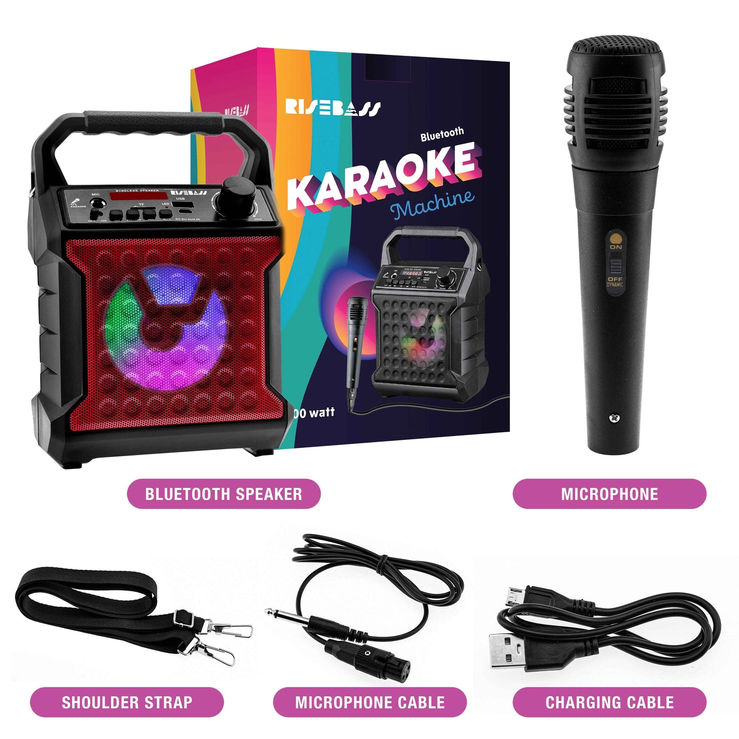 Perssia PartyVibe Portable Karaoke System — Wireless LED Speaker + Mic Set