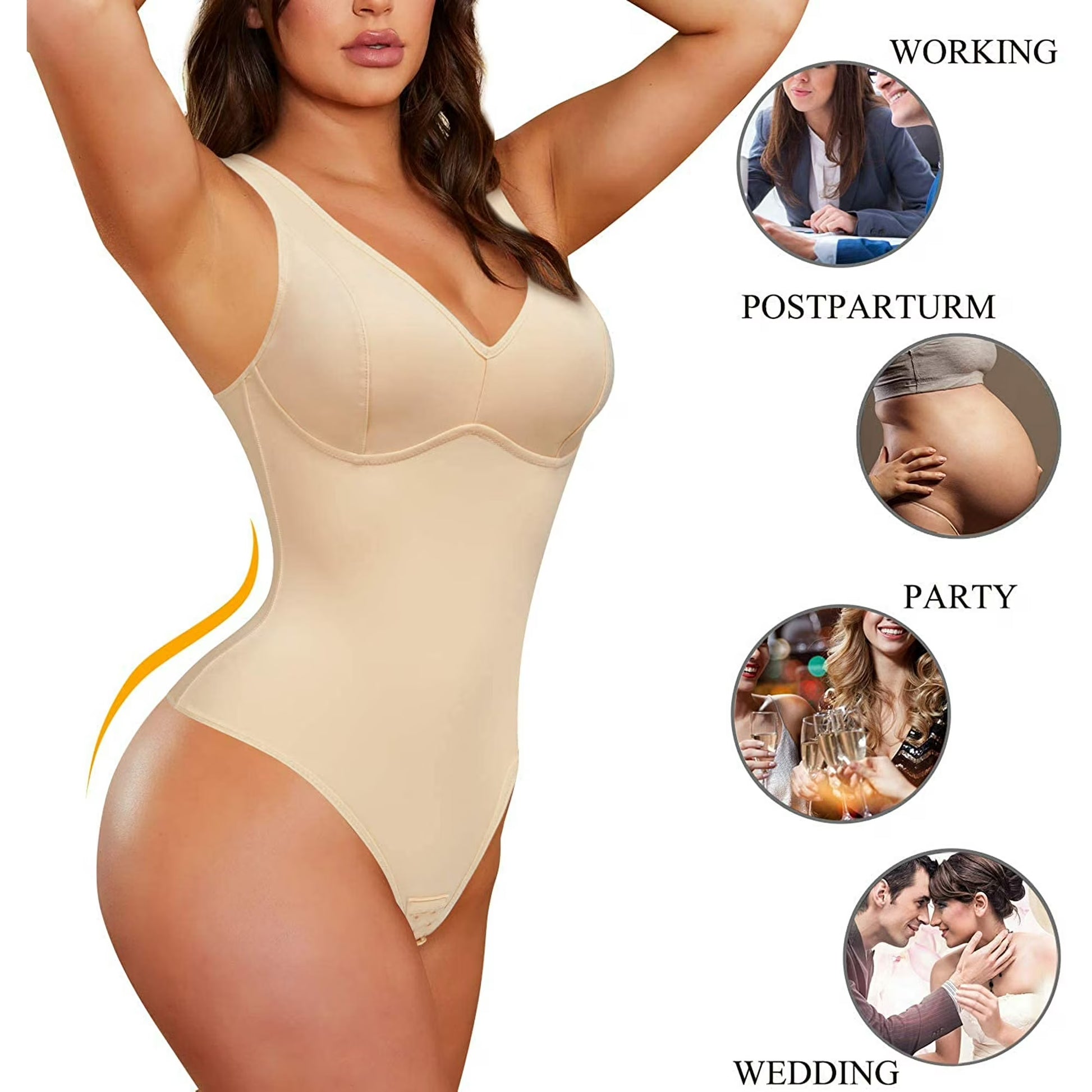 “LUMISNATCH™ LACE SCULPT BODYSUIT” MERYOSZ Shapewear Bodysuit Tummy Control Body Shaper for Women V Neck Bodysuits Thong Lace Camisoles Jumpsuit Tops (Beige X-Large)