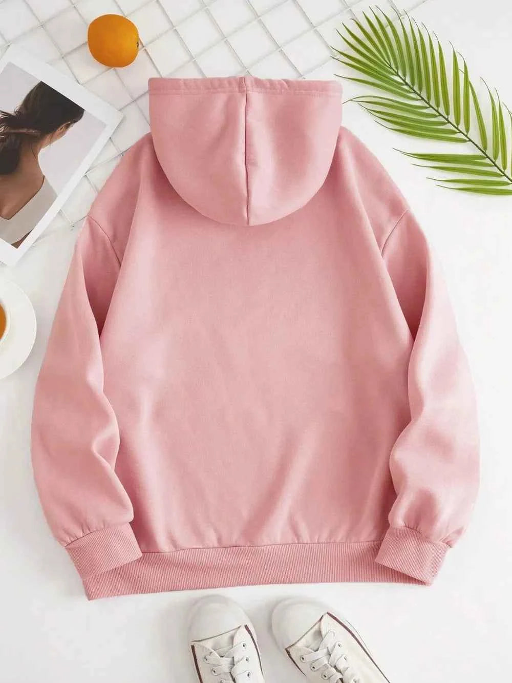 Drawstring Dropped Shoulder Hoodie-Tre(INT8D)