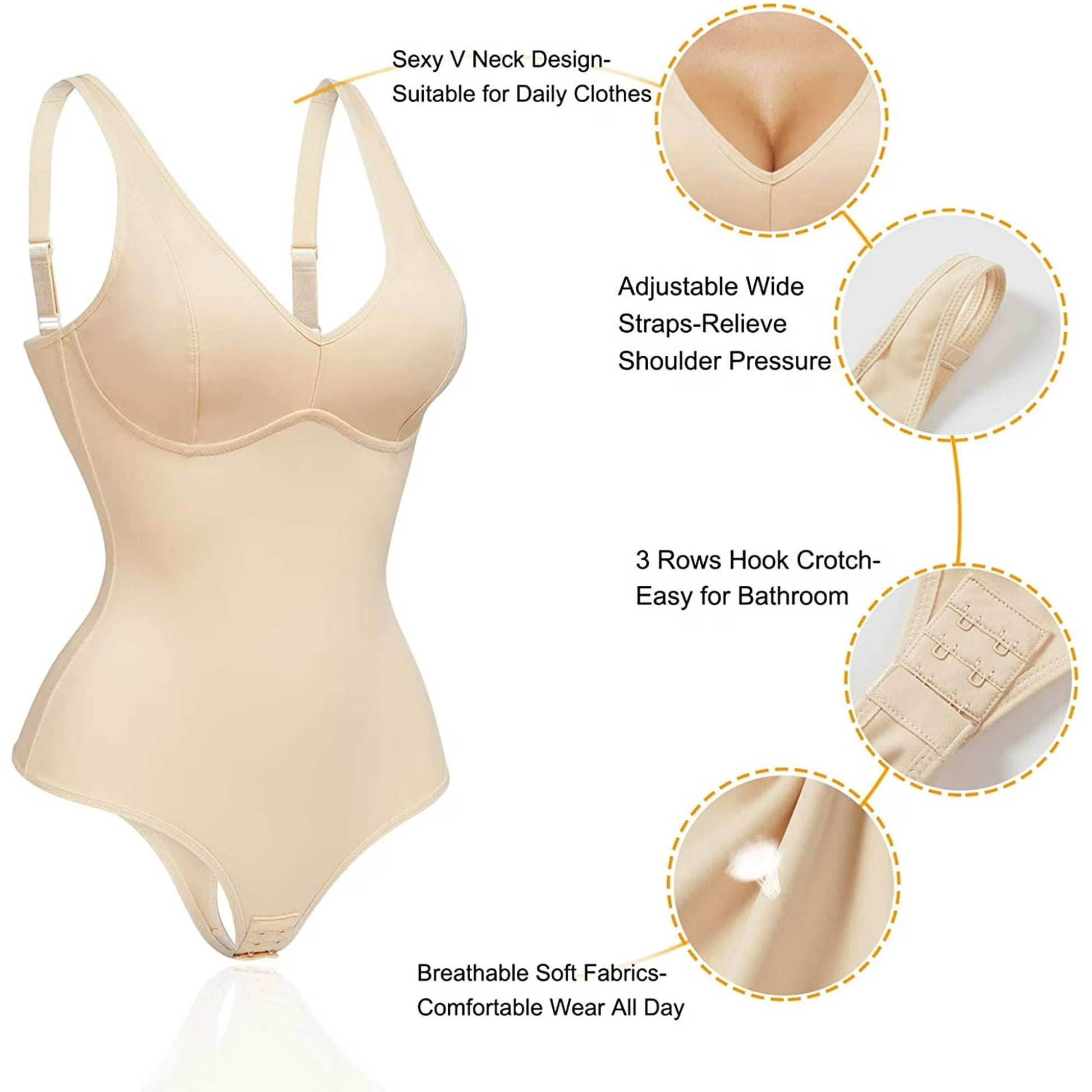 “LUMISNATCH™ LACE SCULPT BODYSUIT” MERYOSZ Shapewear Bodysuit Tummy Control Body Shaper for Women V Neck Bodysuits Thong Lace Camisoles Jumpsuit Tops (Beige X-Large)