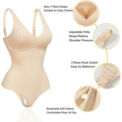 “LUMISNATCH™ LACE SCULPT BODYSUIT” MERYOSZ Shapewear Bodysuit Tummy Control Body Shaper for Women V Neck Bodysuits Thong Lace Camisoles Jumpsuit Tops (Beige X-Large)
