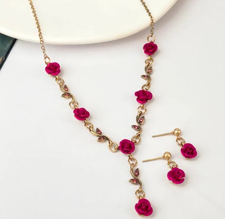 Perssia Timeless Rose™ Jewelry Set — Vintage 3‑Piece Necklace, Bracelet & Earrings - PERSSIA