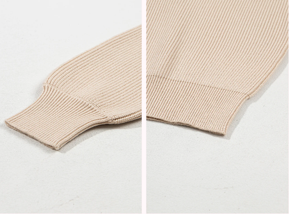 Bow Backless Deep V‑Neck Lantern Sleeve women Sweater – Apricot -US2D
