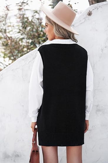 EXLURA Oversized Knit Sweater Vest – Black (2025 Trend Edition) -US2D