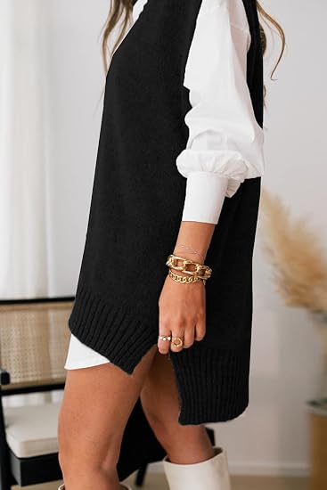 EXLURA Oversized Knit Sweater Vest – Black (2025 Trend Edition) -US2D