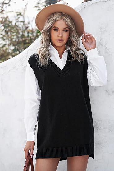 EXLURA Oversized Knit Sweater Vest – Black (2025 Trend Edition) -US2D