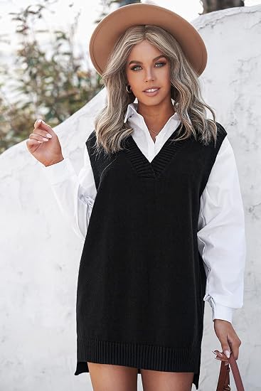 EXLURA Oversized Knit Sweater Vest – Black (2025 Trend Edition) -US2D