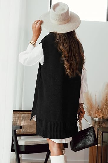 EXLURA Oversized Knit Sweater Vest – Black (2025 Trend Edition) -US2D