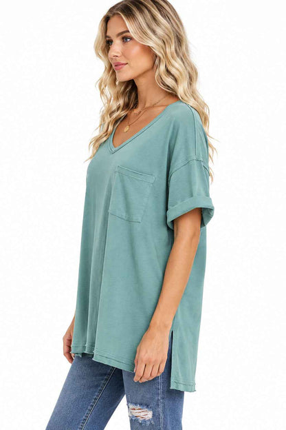 EXLURA Oversized V-Neck Summer Tee for Women | Relaxed Fit Everyday Essential-US2D