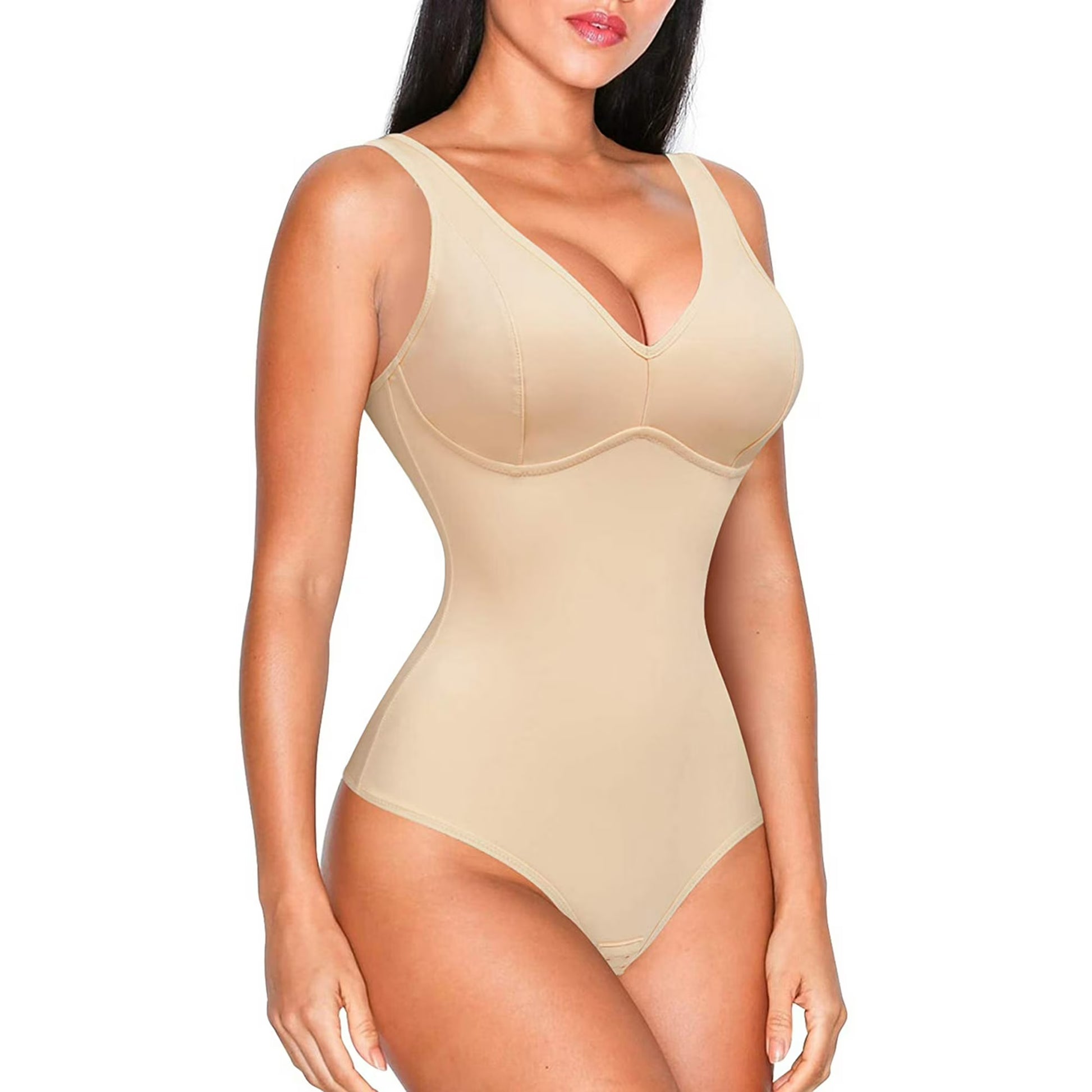“LUMISNATCH™ LACE SCULPT BODYSUIT” MERYOSZ Shapewear Bodysuit Tummy Control Body Shaper for Women V Neck Bodysuits Thong Lace Camisoles Jumpsuit Tops (Beige X-Large)