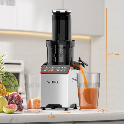 JuiceFlow 150W Slow Masticating Juicer — WHALL Stainless • Touchscreen • 2‑Speed Cold Press