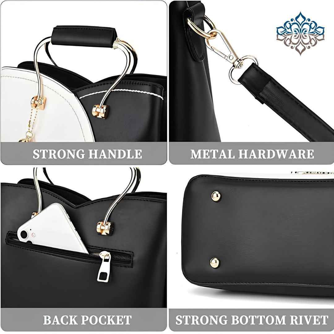 Perssia ColorLuxe™ Satchel — Chic Vegan Leather Colorblock Handbag + Matching Wallet