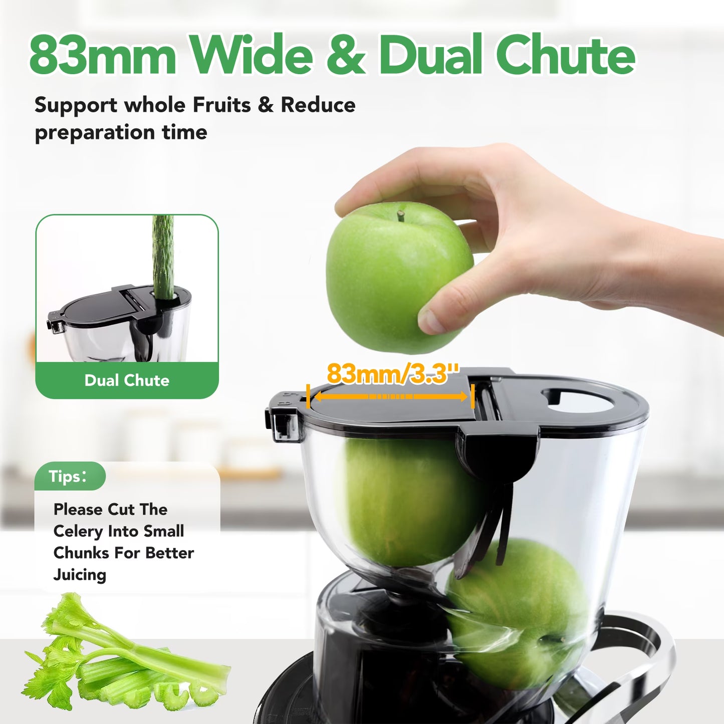 Perssia AeittoPro Cold Press Juicer — 3.3" Wide‑Chute, High‑Yield Slow Masticating Juicer (Black)