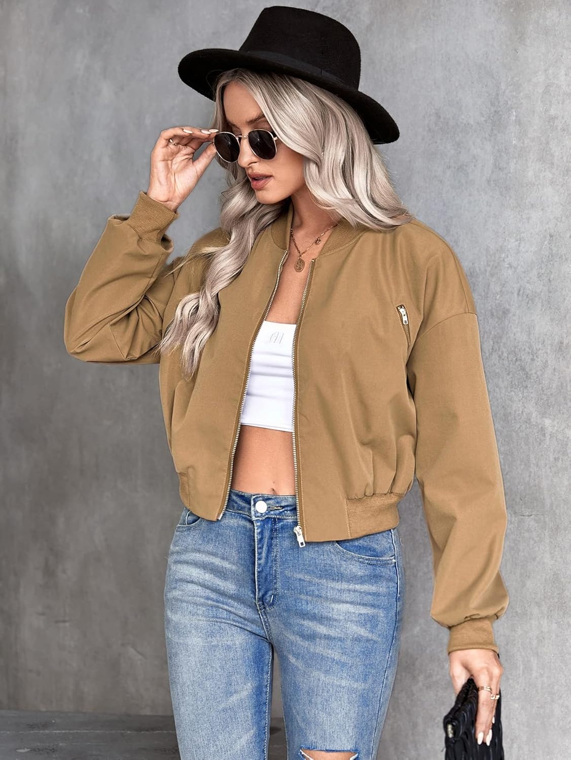 Perssia AeroCrop Lightweight Bomber — Modern Zip‑Up Street Jacket (Khaki)