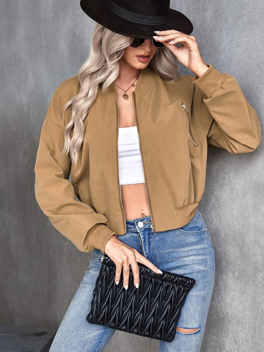 Perssia AeroCrop Lightweight Bomber — Modern Zip‑Up Street Jacket (Khaki)