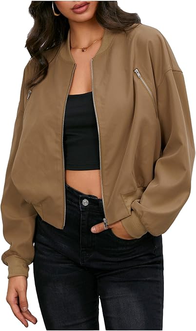 Perssia AeroCrop Lightweight Bomber — Modern Zip‑Up Street Jacket (Khaki)