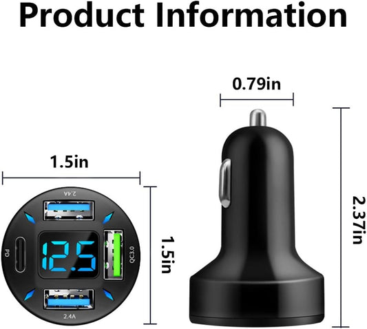 Perssia AutoCharge 4X Car Charger USB‑C Fast Car Charger — 4‑Port PD + QC 3.0 Cigarette‑Lighter Adapter