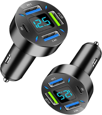 Perssia AutoCharge 4X Car Charger USB‑C Fast Car Charger — 4‑Port PD + QC 3.0 Cigarette‑Lighter Adapter