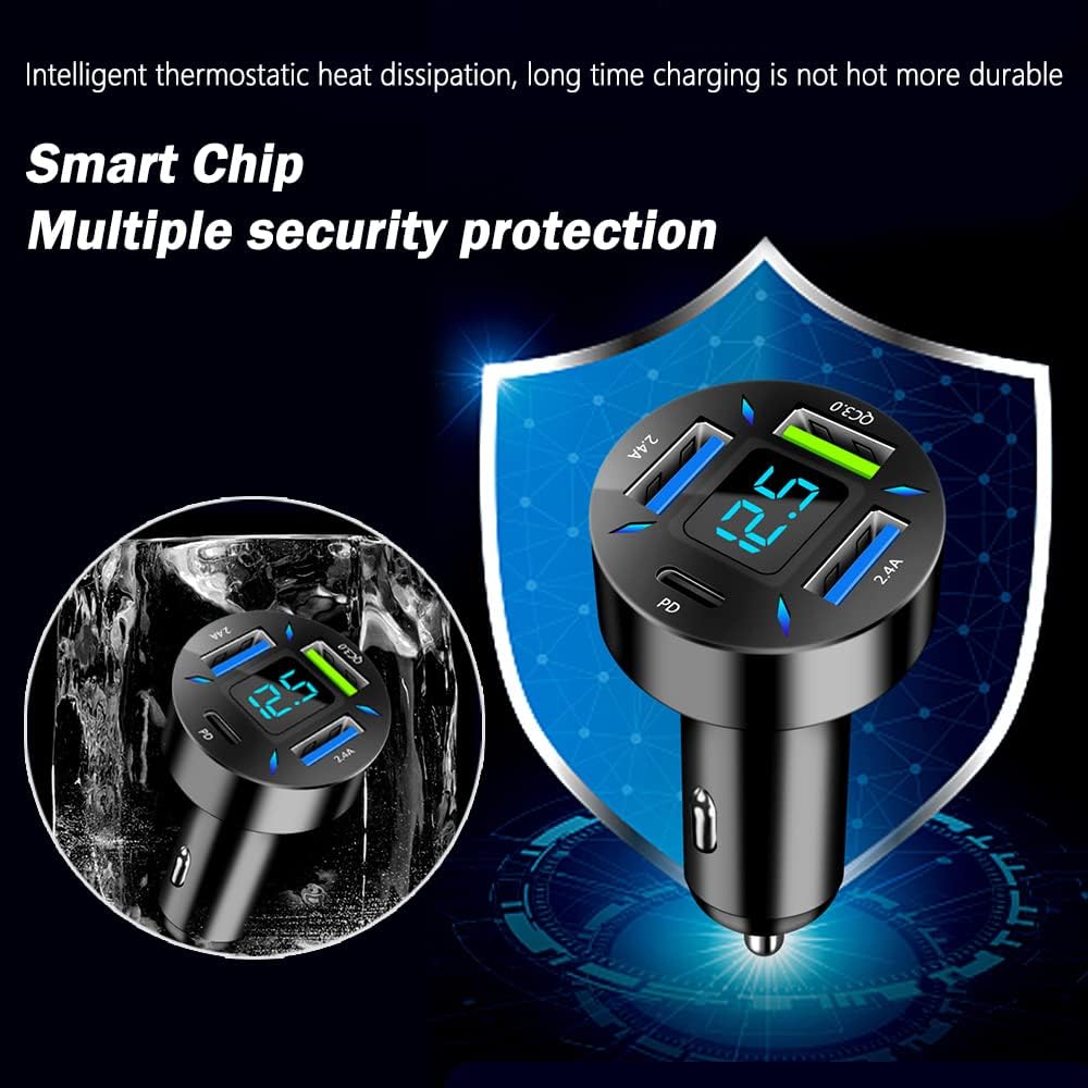 Perssia AutoCharge 4X Car Charger USB‑C Fast Car Charger — 4‑Port PD + QC 3.0 Cigarette‑Lighter Adapter