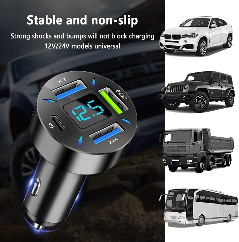 Perssia AutoCharge 4X Car Charger USB‑C Fast Car Charger — 4‑Port PD + QC 3.0 Cigarette‑Lighter Adapter