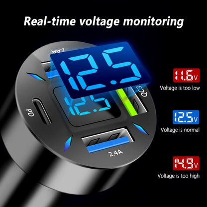 Perssia AutoCharge 4X Car Charger USB‑C Fast Car Charger — 4‑Port PD + QC 3.0 Cigarette‑Lighter Adapter