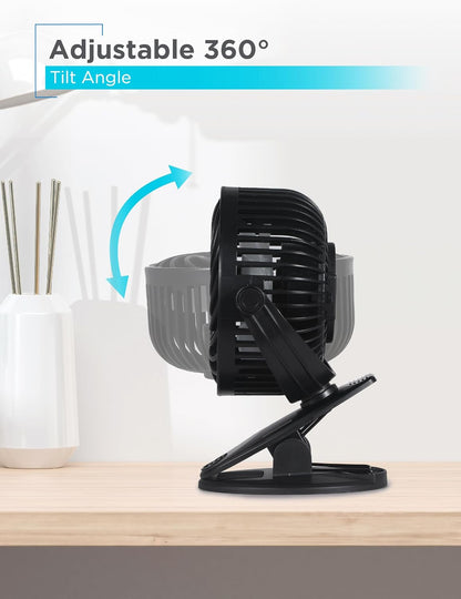 Perssia BLACK DECKER Cooling Fan — Clip‑On & Standing 4" Portable Desk Fan (2‑Pack, Black)