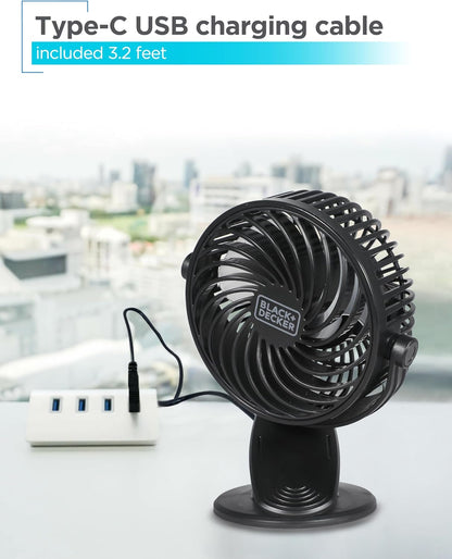 Perssia BLACK DECKER Cooling Fan — Clip‑On & Standing 4" Portable Desk Fan (2‑Pack, Black)